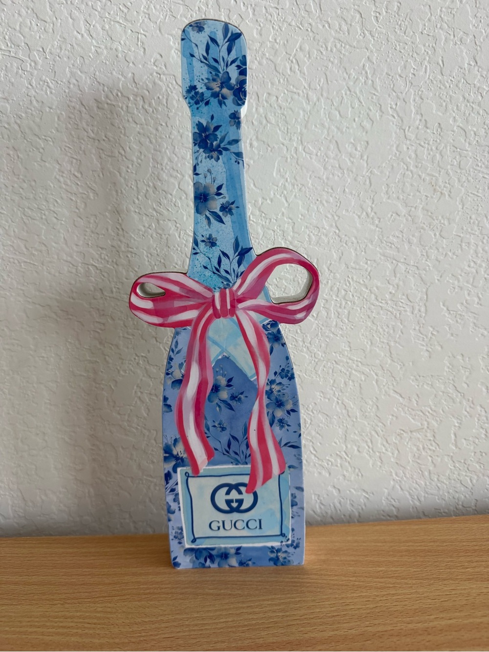 Unbranded Blue Floral Bottle Box with Pink Ribbon